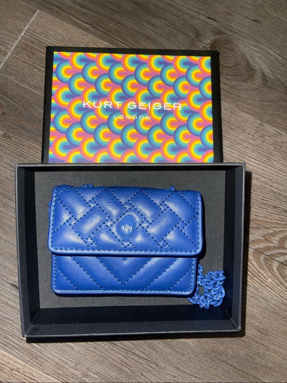 Kurt Geiger Royal Blue Quilted Mini Crossbody Wallet